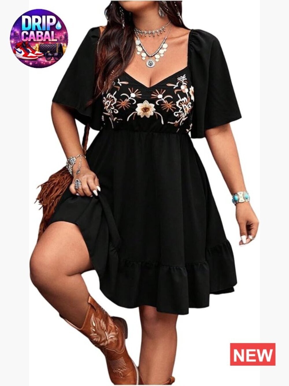 Plus Size Floral Boho Cowgirl Country Dress Flowy Summer